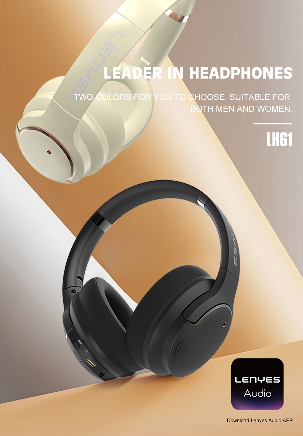 Lenyes Bluetooth 5.3 HiFi 30H Wireless Headphones LH61