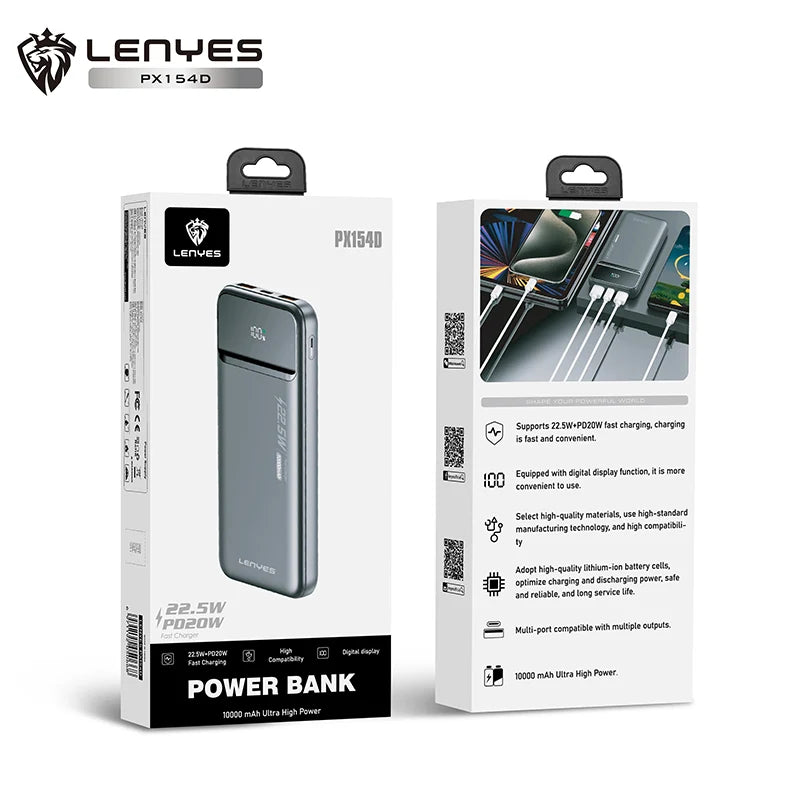 Lenyes 10000mAh 22.5W PD QC Digital Display Power Bank PX154D
