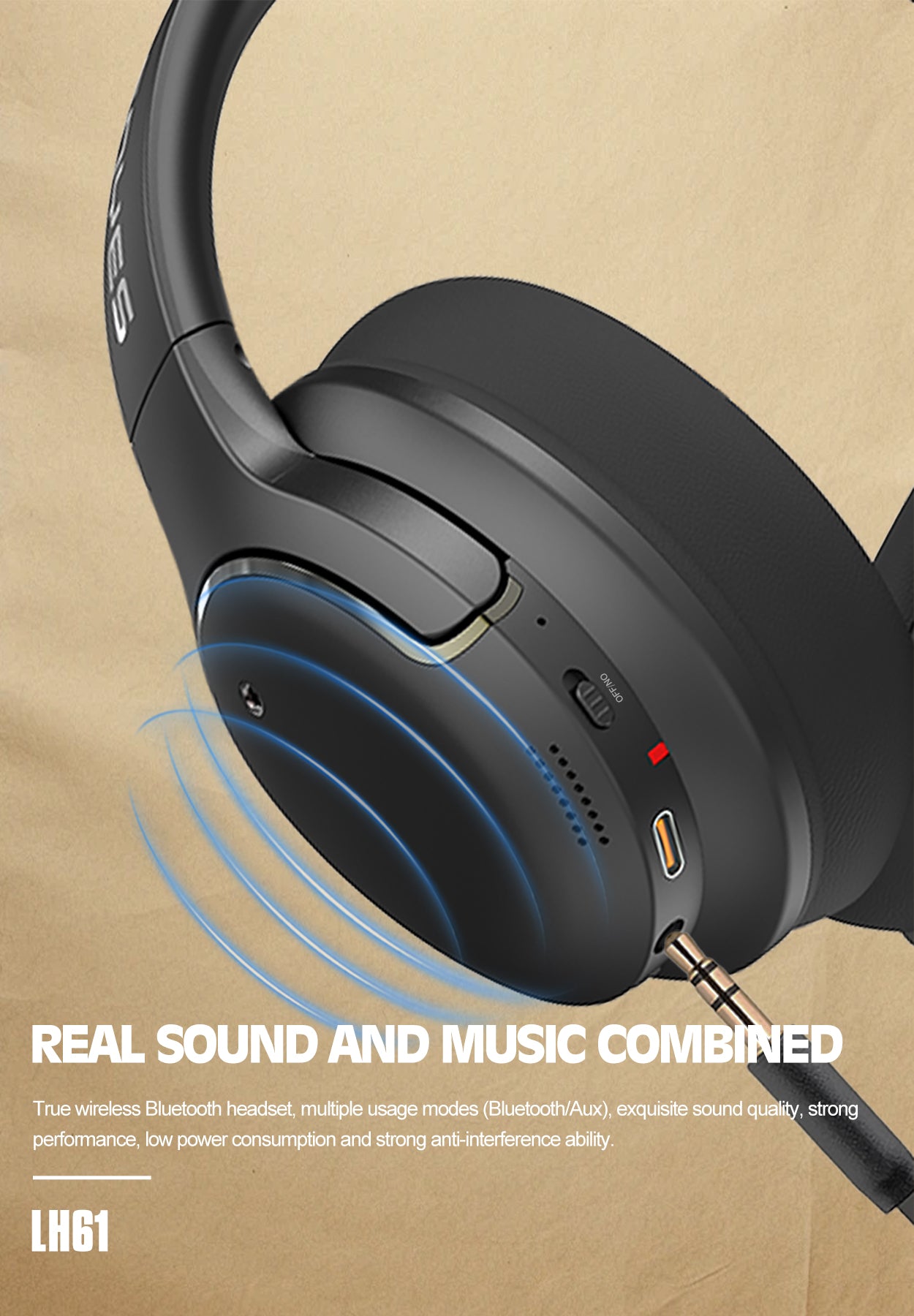 Lenyes Bluetooth 5.3 HiFi 30H Wireless Headphones LH61