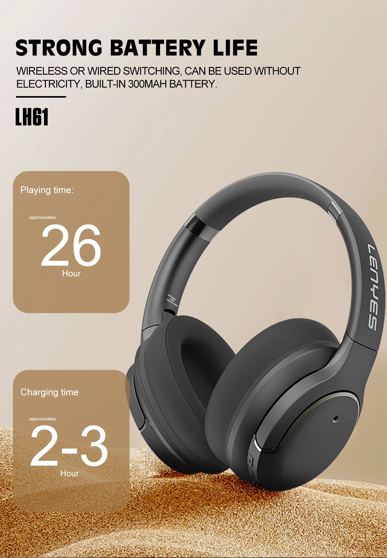 Lenyes Bluetooth 5.3 HiFi 30H Wireless Headphones LH61