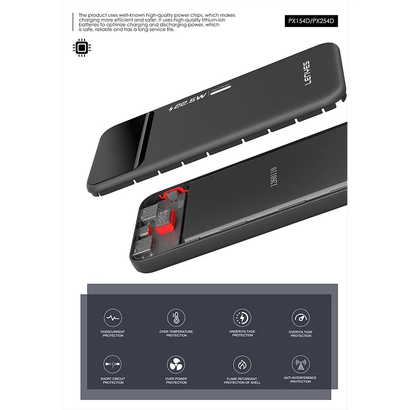 Lenyes 10000mAh 22.5W PD QC Digital Display Power Bank PX154D