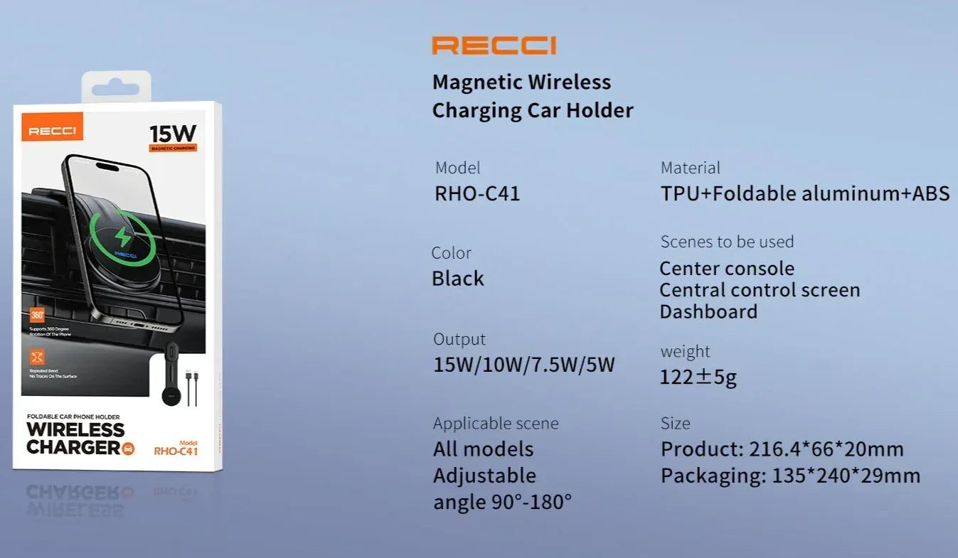 Recci Magnetic Wireless Charging Holder 15W RHO-C41 - Three