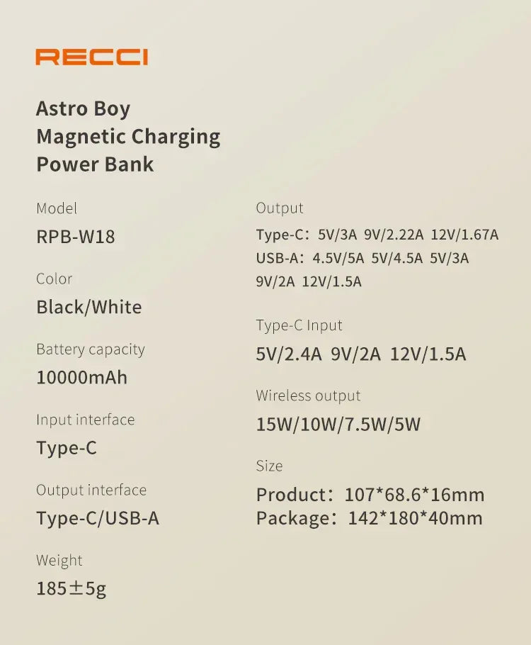 Recci ASTRO BOY 10000mAh Magnetic Power Bank RPB-W18 - Three