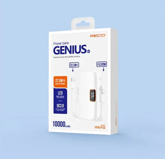 Recci Genius 10000 mAh Fast Charging Power Bank RPB-P33 - Three
