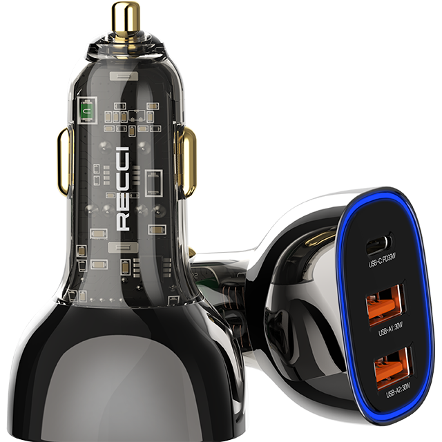 Recci 3 Ports Journey Transparent Car Charger RCC-N18