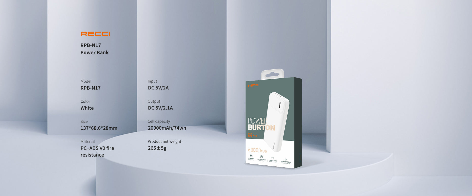 Recci Burton Power Bank 20000 mah 4 Ports RPB-N17C