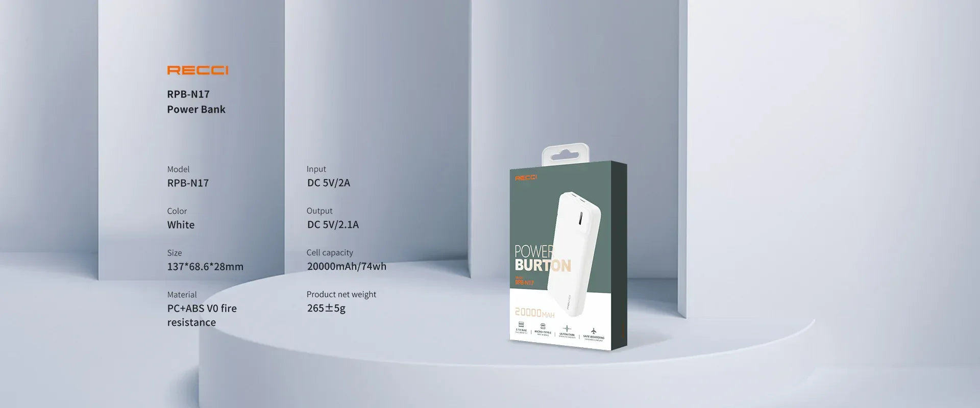 Recci Burton Power Bank 20000 mah 4 Ports RPB-N17C - Three
