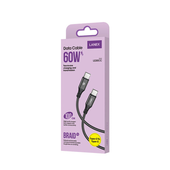 Lanex Data Cable 60W Type C To Type C LS30CC