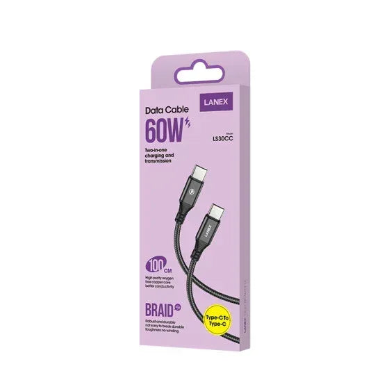 Lanex Data Cable 60W Type C To Type C LS30CC - Three