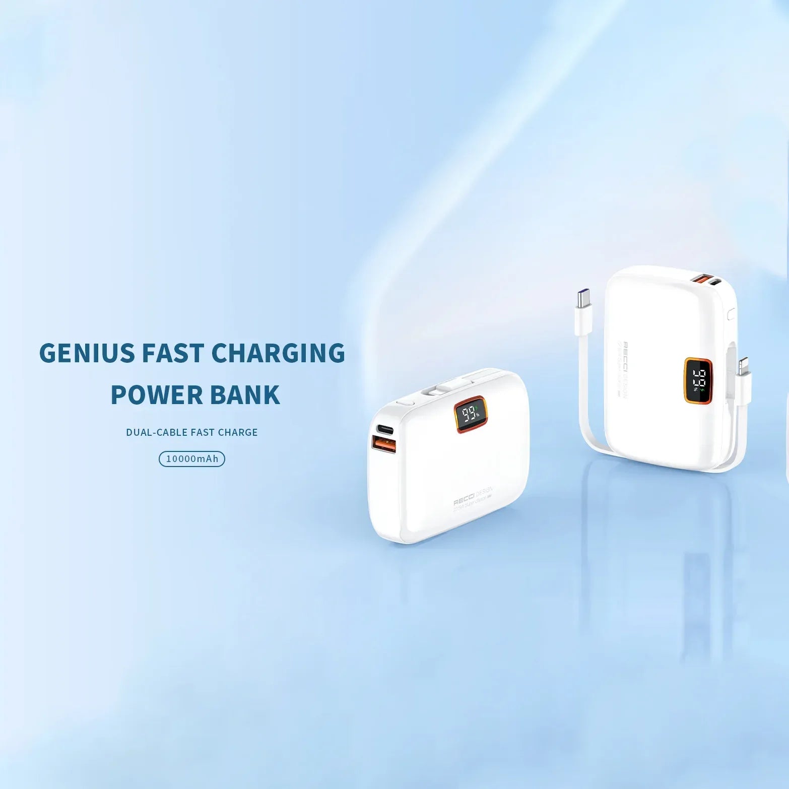 Recci Genius 10000 mAh Fast Charging Power Bank RPB-P33 - Three