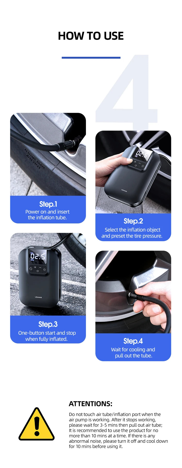 USAMS Mini Car Air Pump 5000Mah US-ZB215