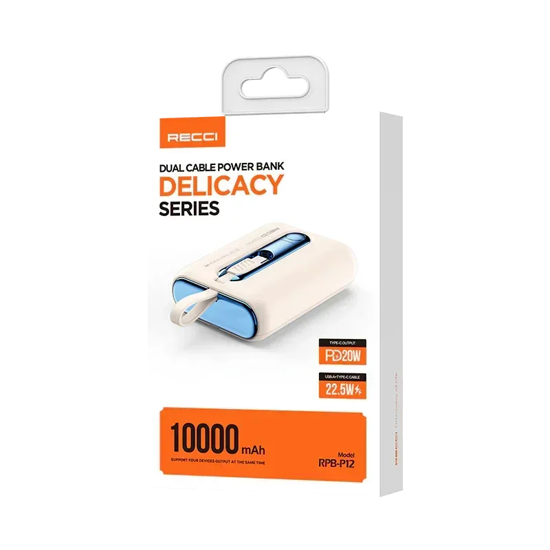Recci Dual Cable Power Bank 10000mAh Fast Charging RPB-P12 - Three