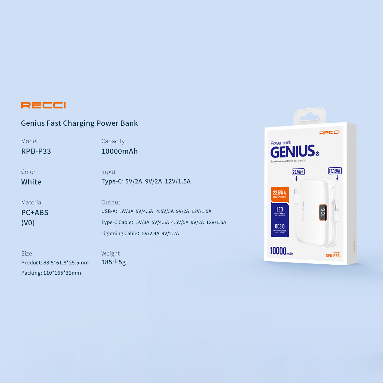 Recci Genius 10000 mAh Fast Charging Power Bank RPB-P33