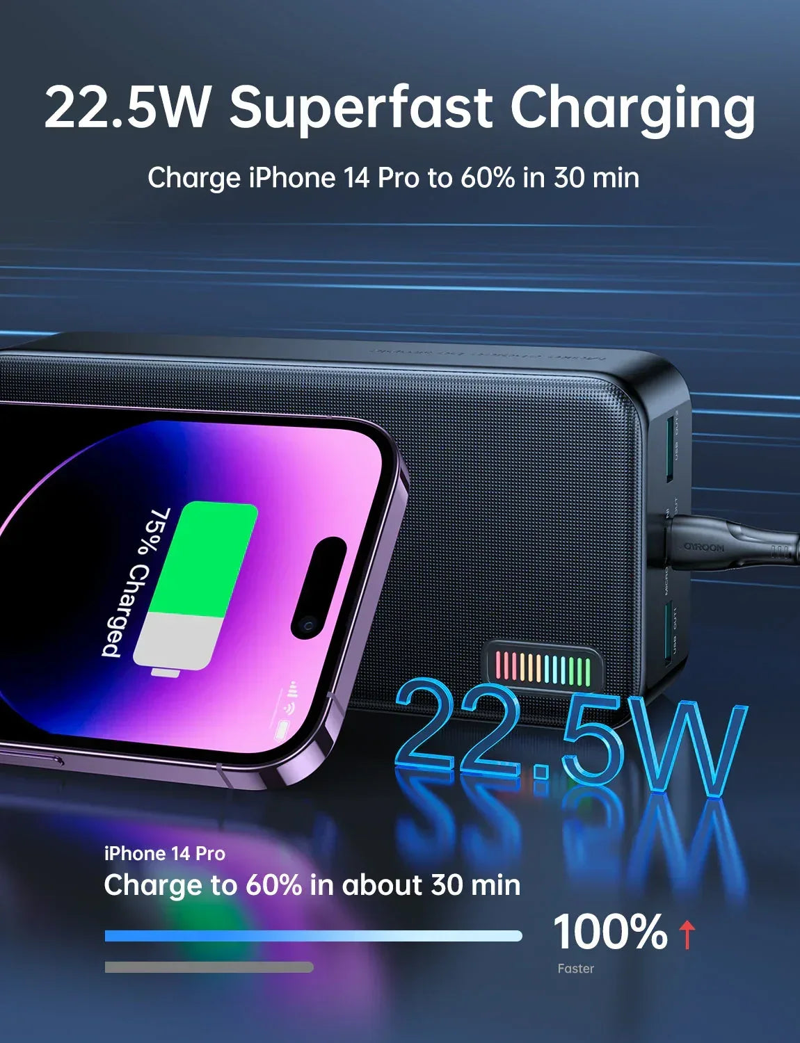 Joyroom Dazzling LED Power Bank 30000mAh JR-QP196 - Three