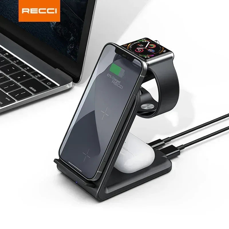 Recci 4 In 1 Desktop Stand Wireless Charger RCW-16 - Three