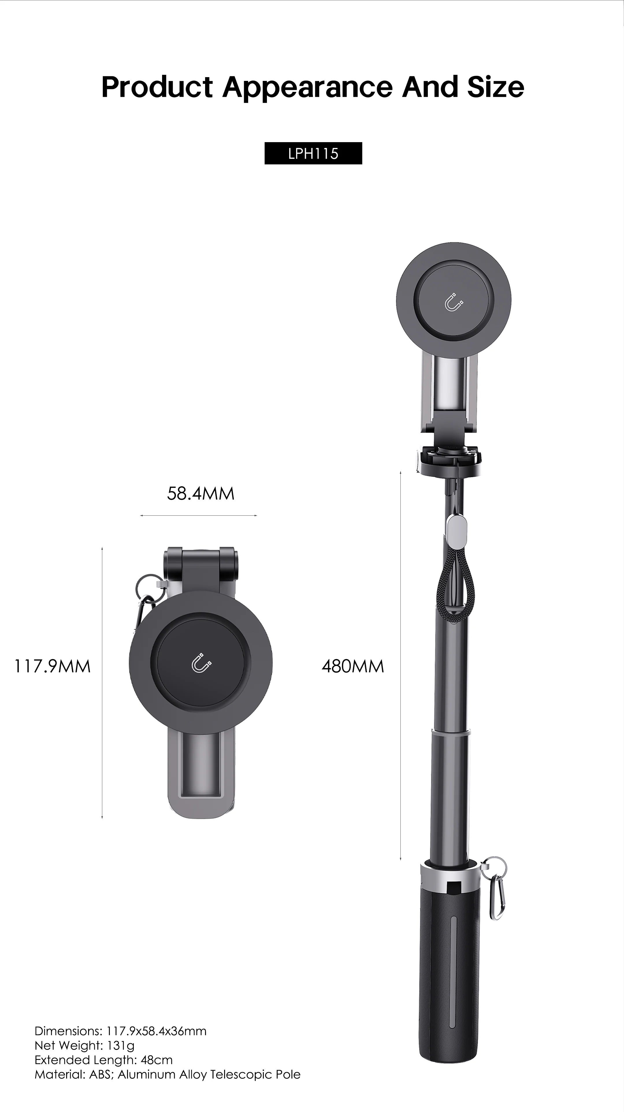 Lenyes 3-in-1 MagSafe Mini Tripod Selfie Stick LPH115