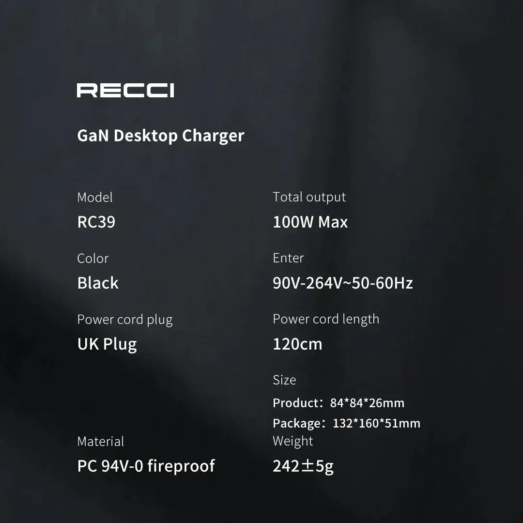 Recci GaN 65W Fast Charge Desktop Charger RC37 - Three
