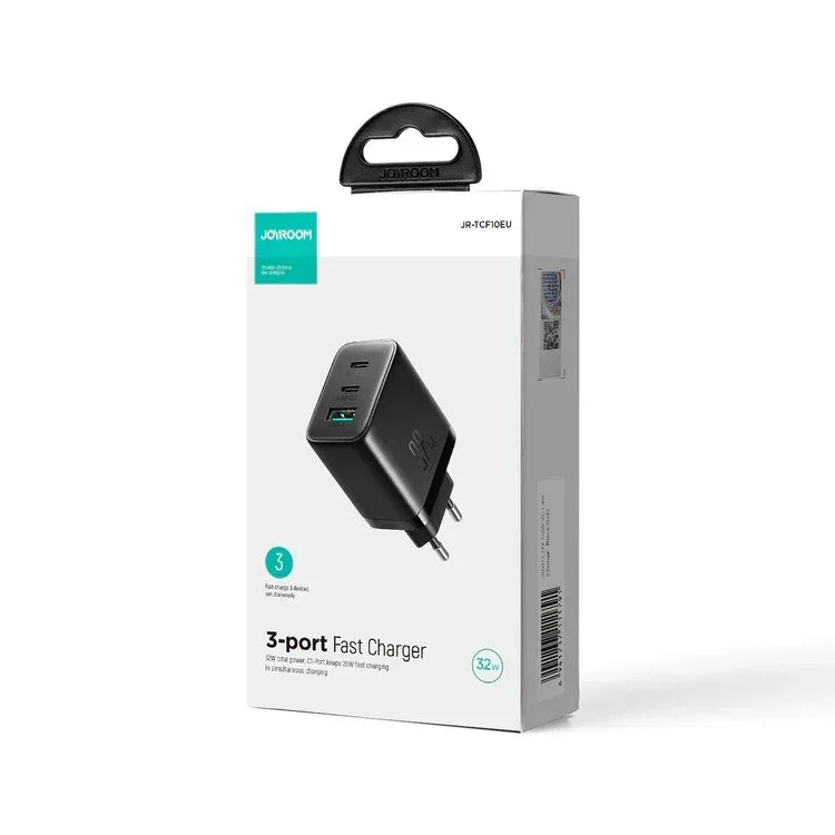 Joyroom 32W 2PD+QC Mini intelligent 3-Port Fast Charger JR-TCF10EU - Three