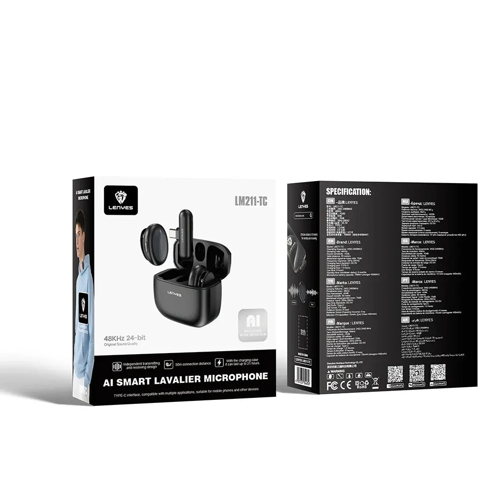 Lenyes Type-C 24-Bit 50m Dual Wireless Lavalier Microphone LM211-TC