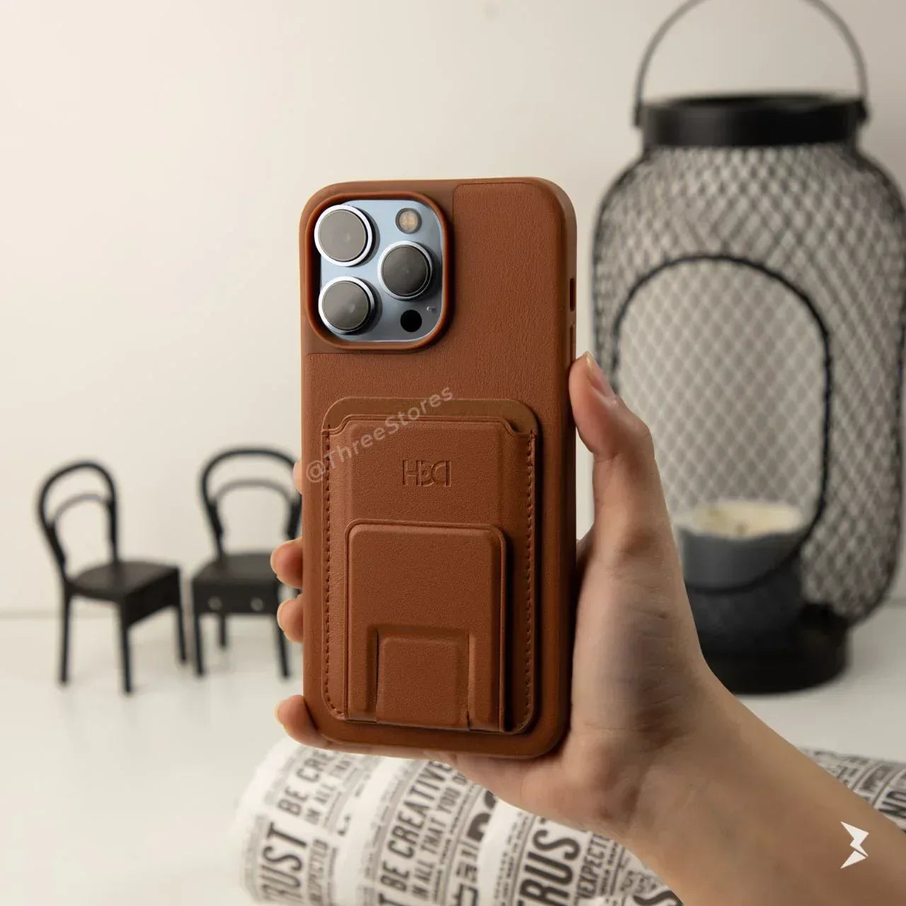 HDD Magnetic Stand Card Leather Case iPhone 15 Pro - Three