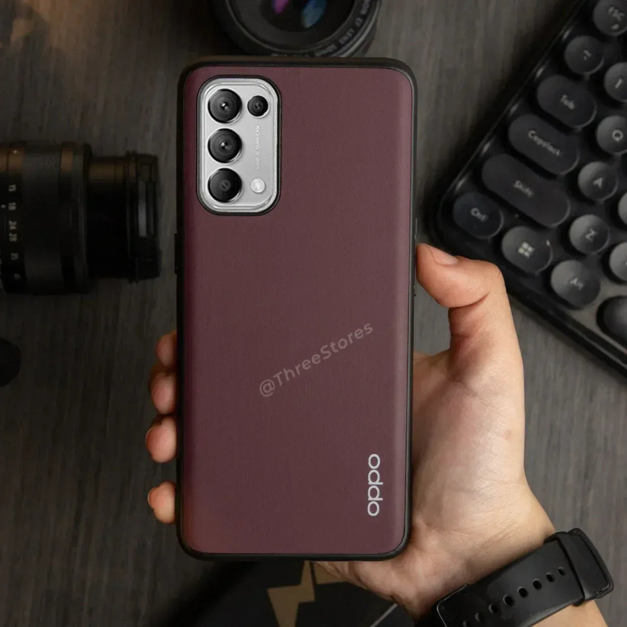 Slim Leather Camera Protection Case Oppo Reno 5 - Three