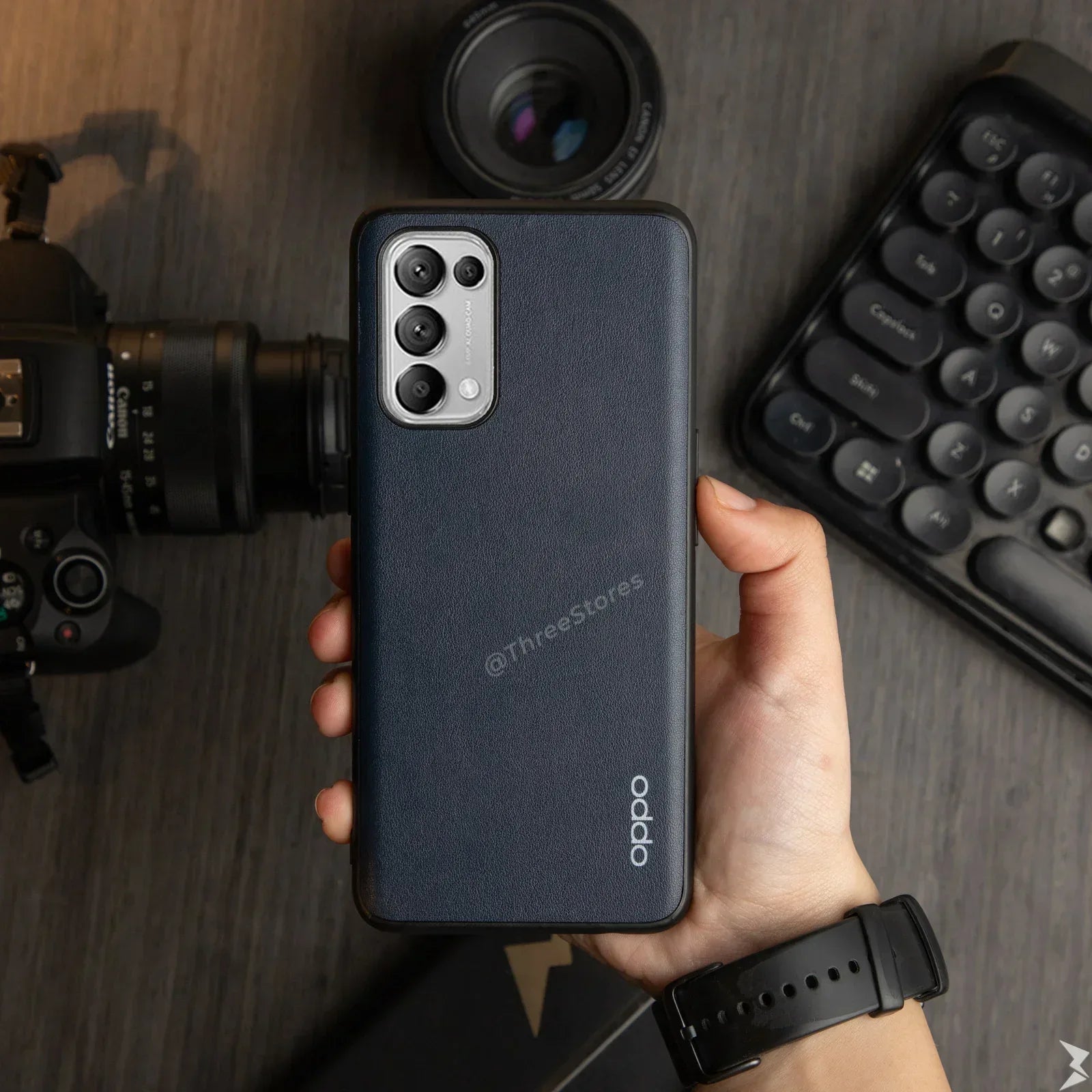 Slim Leather Camera Protection Case Oppo Reno 5 - Three