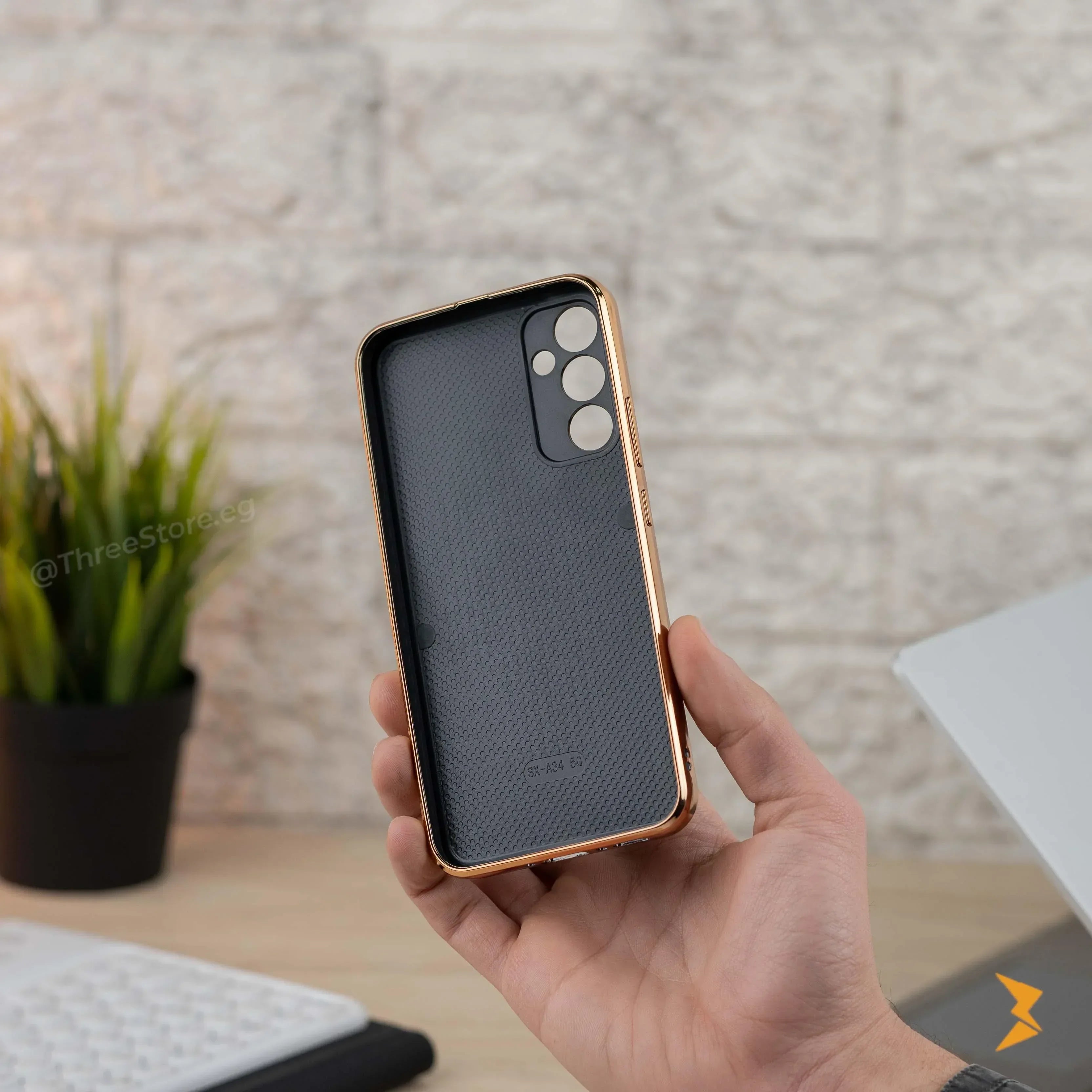 Gold Frame Leather Case Samsung A34 - Three