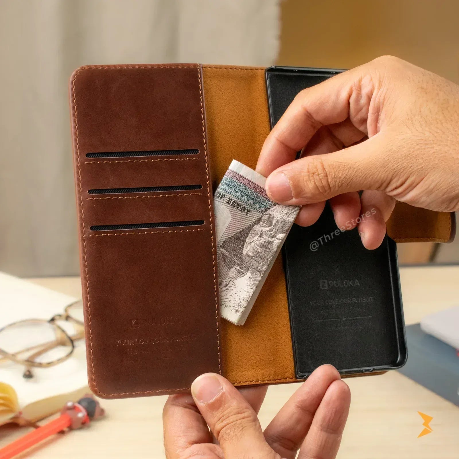 New Puloka Leather Wallet Case Samsung Z Fold 5 - Three