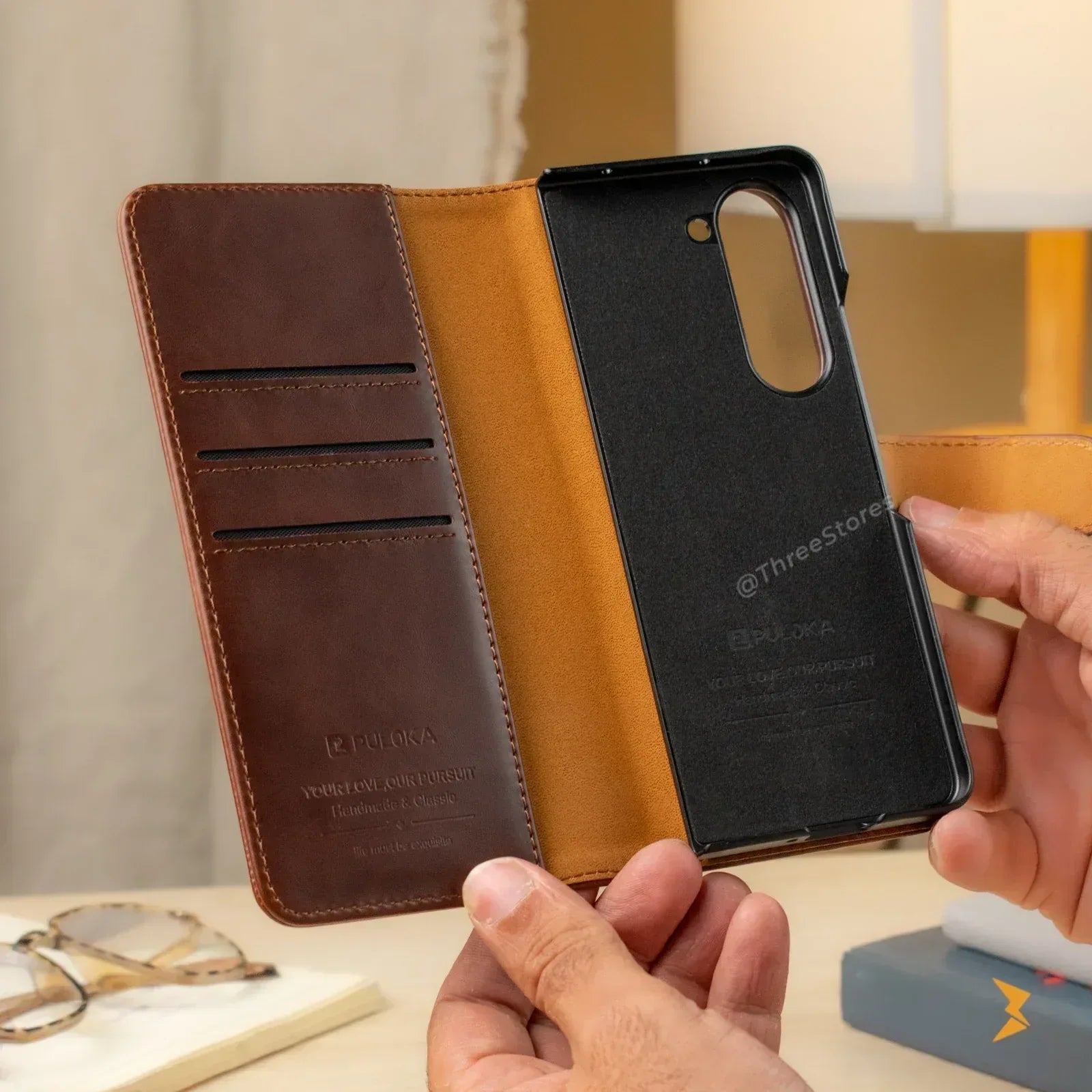 New Puloka Leather Wallet Case Samsung Z Fold 5 - Three