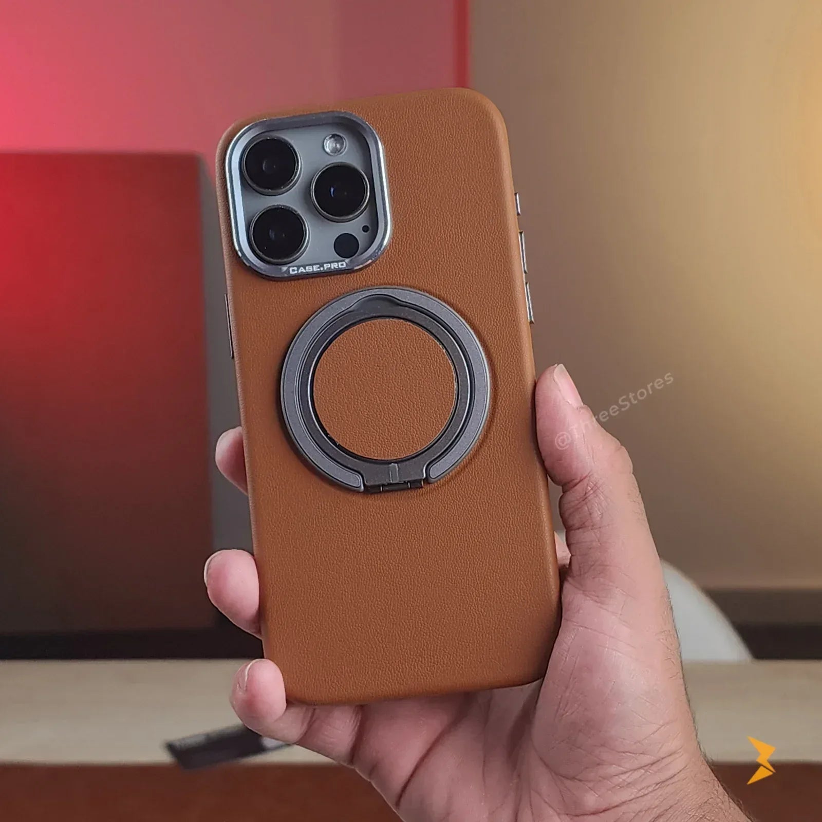 Bali Leather Magsafe Stand Case iPhone 15 Pro Max - Three