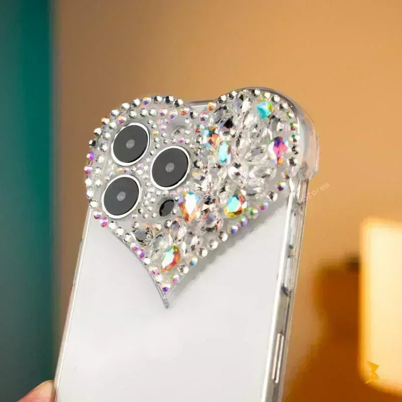 Heart Shaped Rhinestone Case iPhone 16 Pro Max - Three
