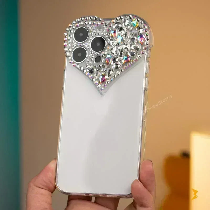Heart Shaped Rhinestone Case iPhone 16 Pro Max - Three