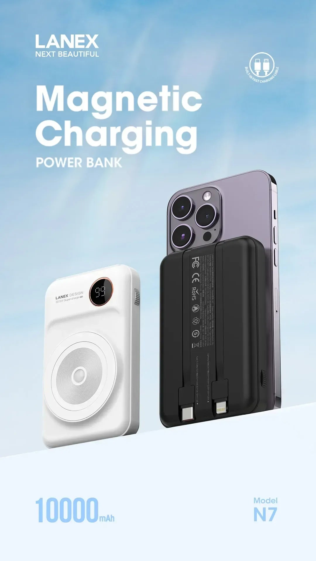 Lanex Magnetic Charging Power Bank 10000mAh N7 - Three