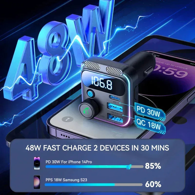 Joyroom 48W Dual-Mic Car Charger FM Transmitter JR-CCB01 - Three