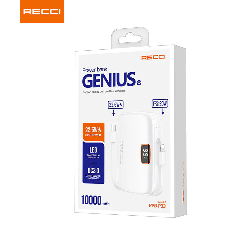 Recci Genius 10000 mAh Fast Charging Power Bank RPB-P33