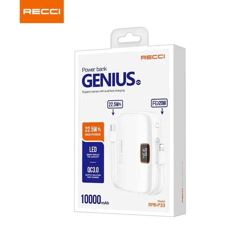 Recci Genius 10000 mAh Fast Charging Power Bank RPB-P33 - Three