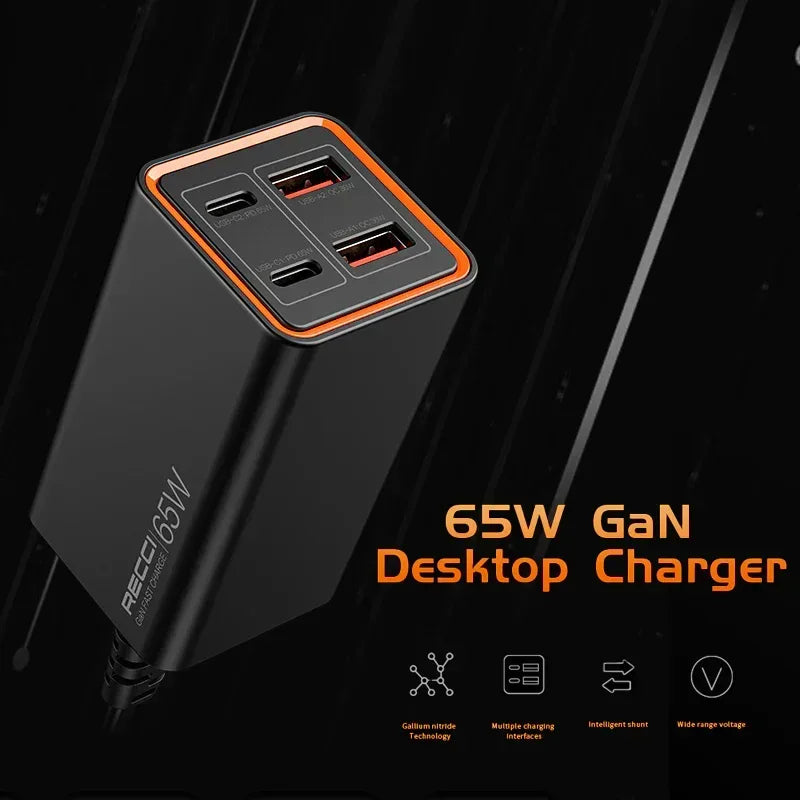 Recci GaN 65W Fast Charge Desktop Charger RC37 - Three