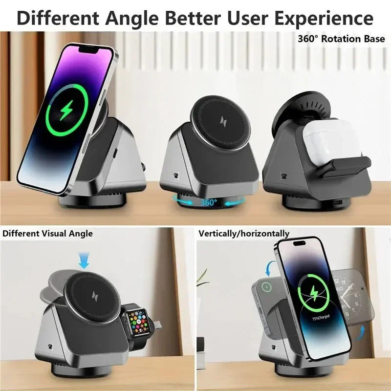 360° Rotating 3 in 1 Magnetic Wireless Charger Stand