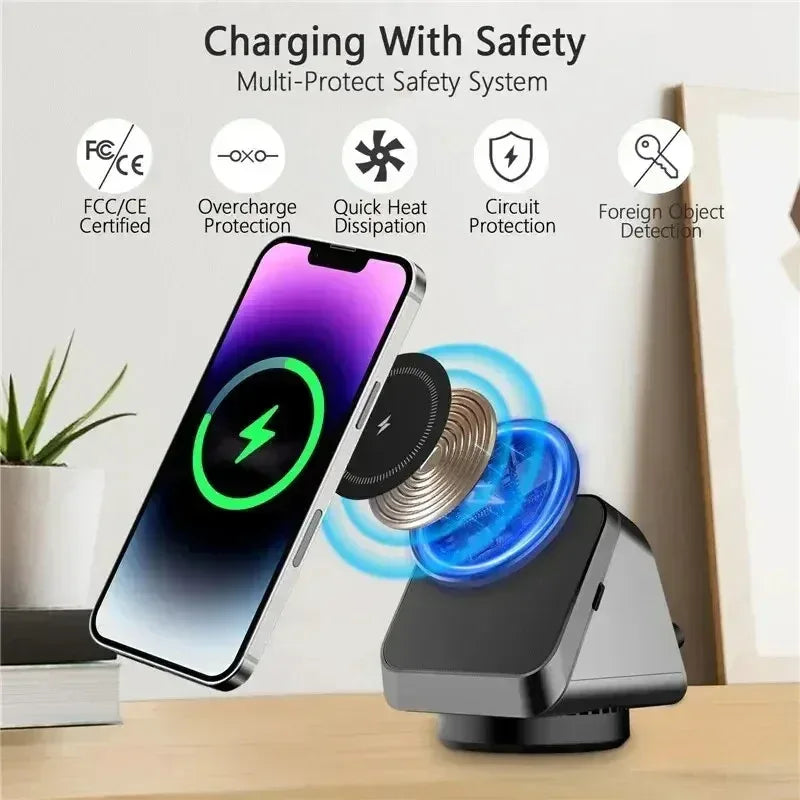 360° Rotating 3 in 1 Magnetic Wireless Charger Stand - Three