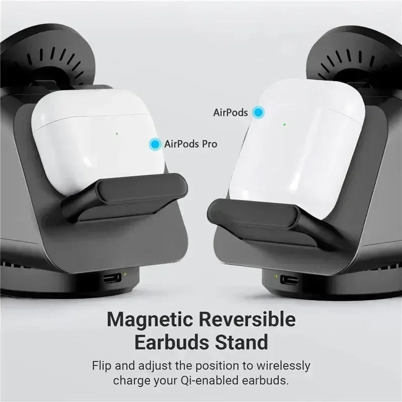 360° Rotating 3 in 1 Magnetic Wireless Charger Stand - Three