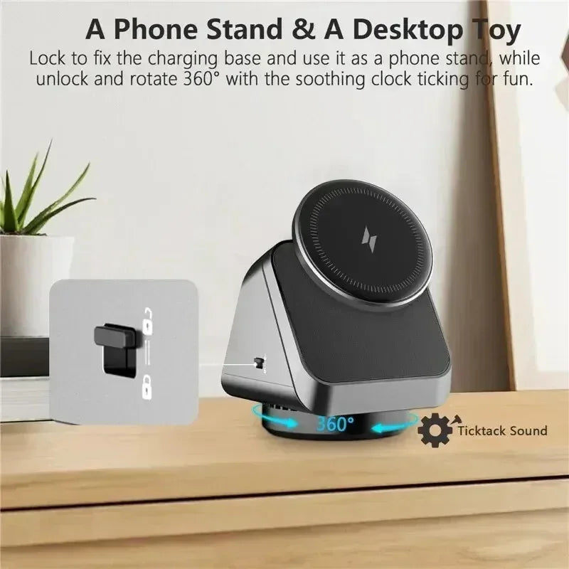 360° Rotating 3 in 1 Magnetic Wireless Charger Stand - Three