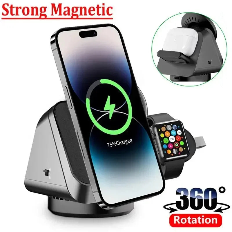 360° Rotating 3 in 1 Magnetic Wireless Charger Stand