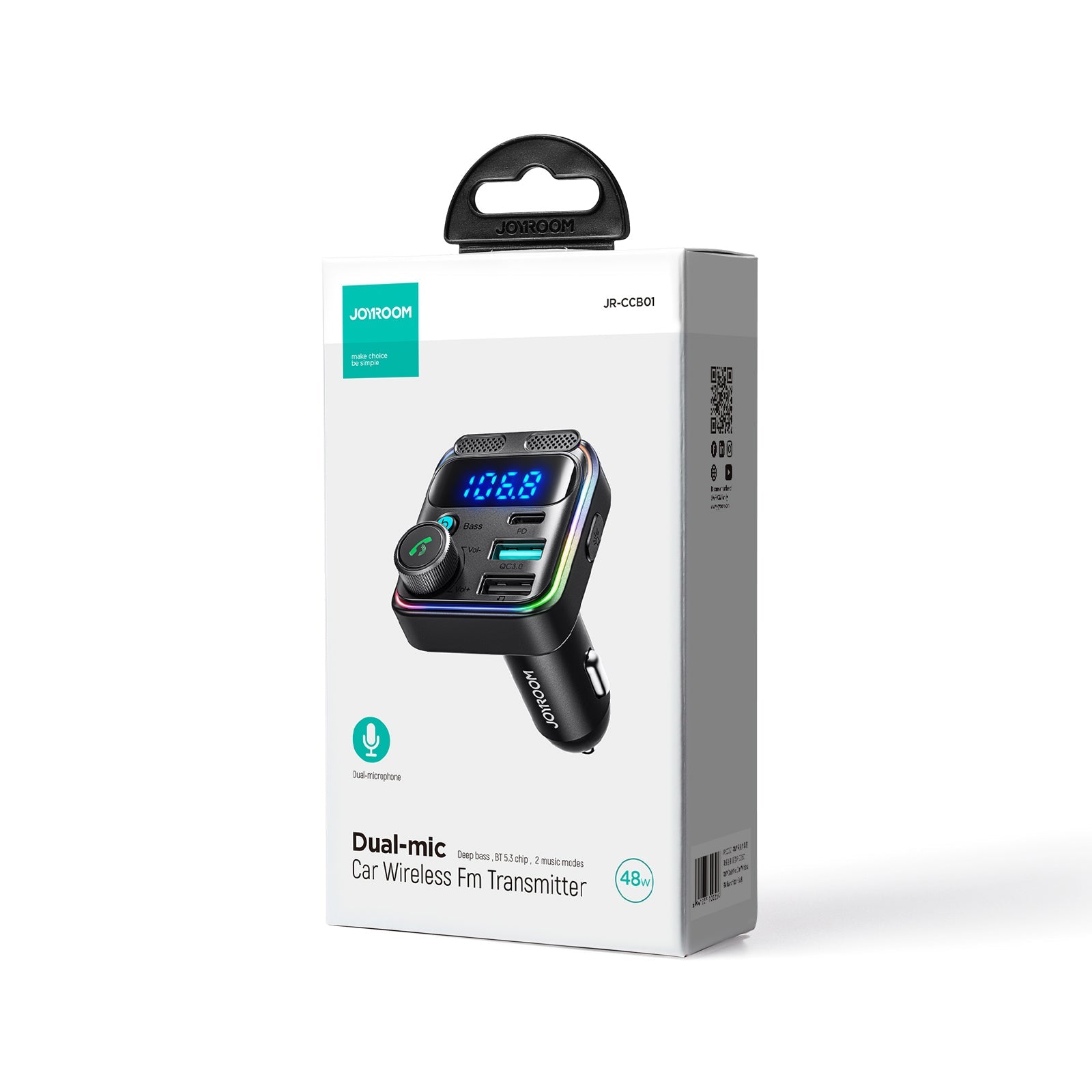 Joyroom 48W Dual-Mic Car Wireless FM Transmitter JR-CCB01