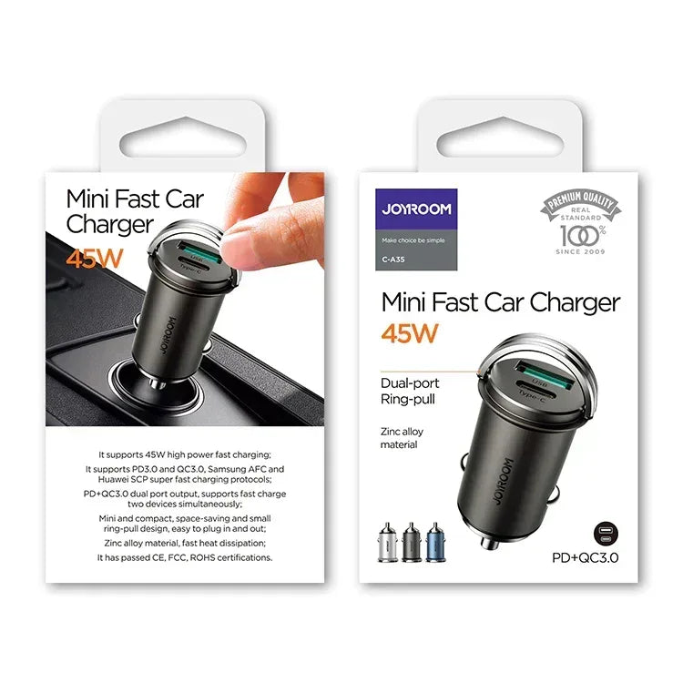 Joyroom Mini 2-Port Ring-Pull Fast Car Charger 45W C-A35 - Three