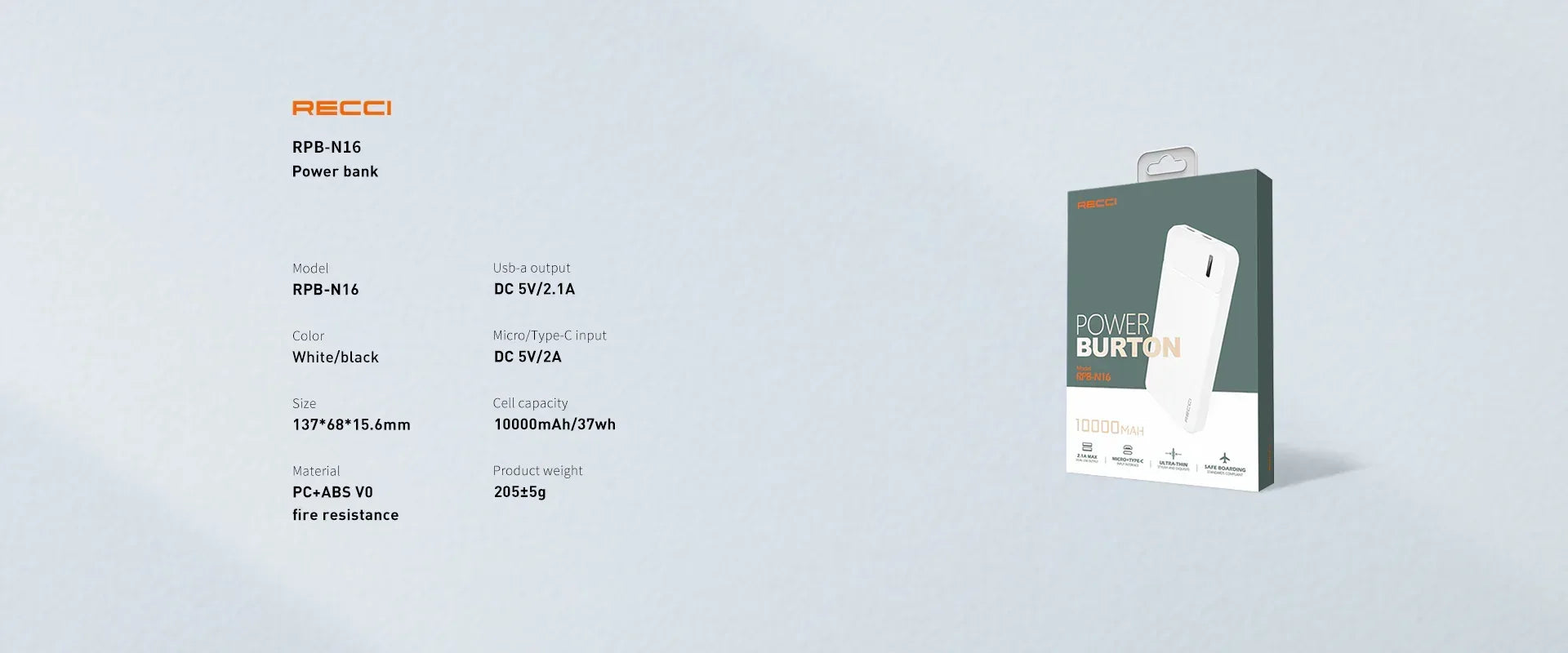 Recci Burton Power Bank 10000 mah 4 Ports RPB-N16 - Three