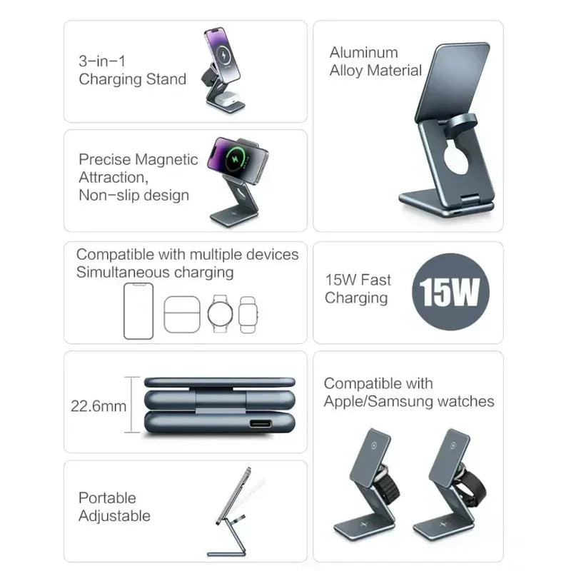 3 in 1 Foldable Magnetic Wireless Charger W28 - Three