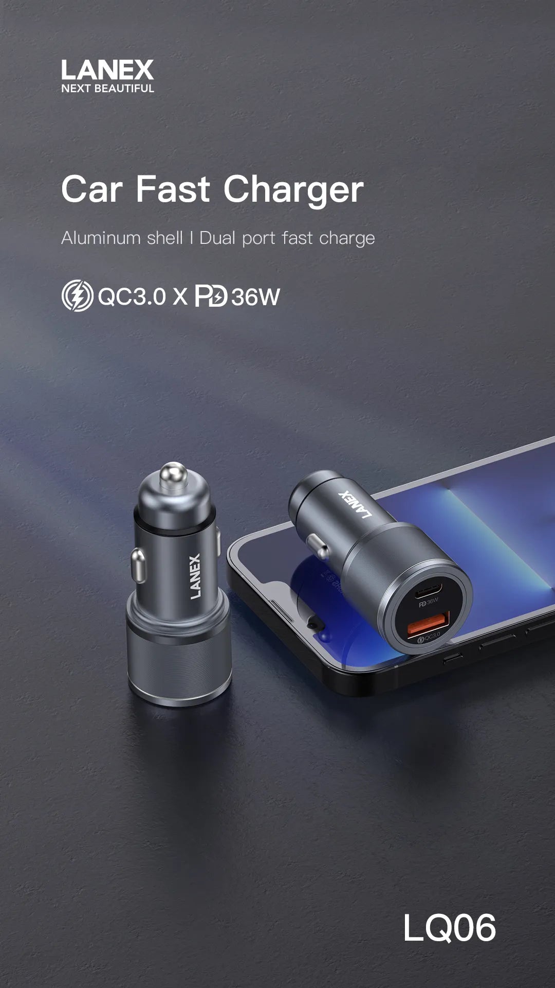 Lanex Car Charger 22.5+36W Fast Charger LQ06