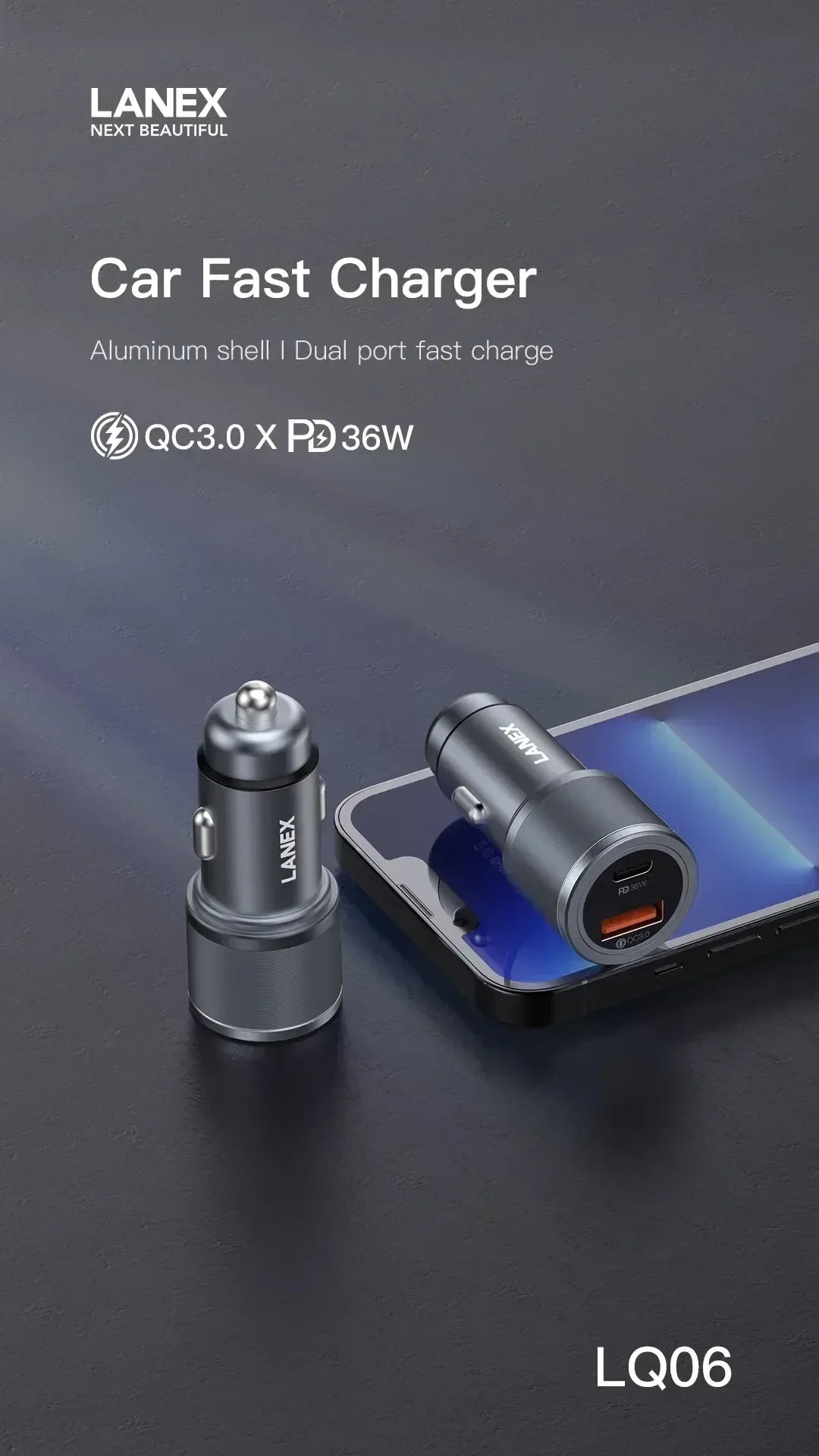 Lanex Car Charger 22.5+36W Fast Charger LQ06 - Three