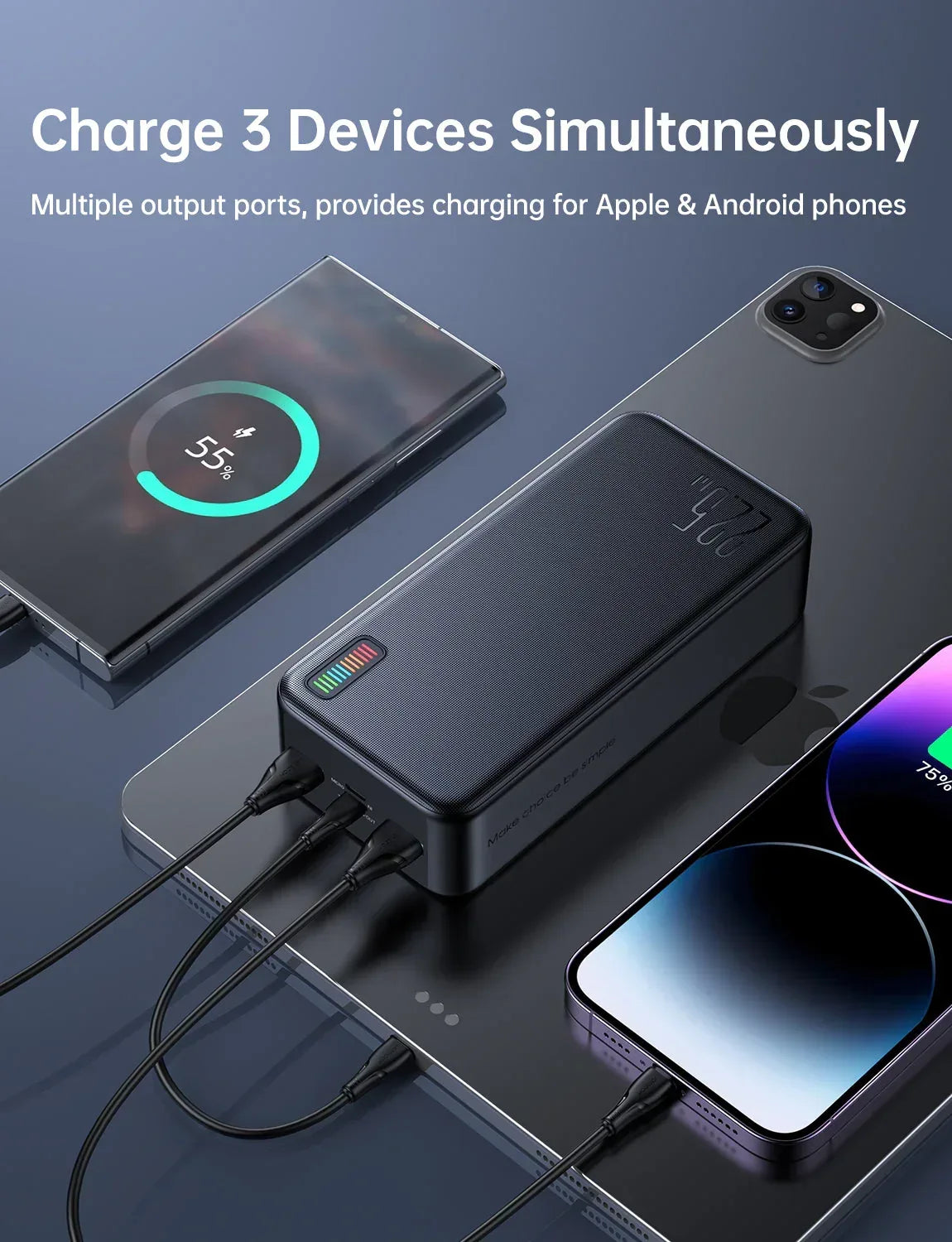 Joyroom Dazzling LED Power Bank 30000mAh JR-QP196 - Three