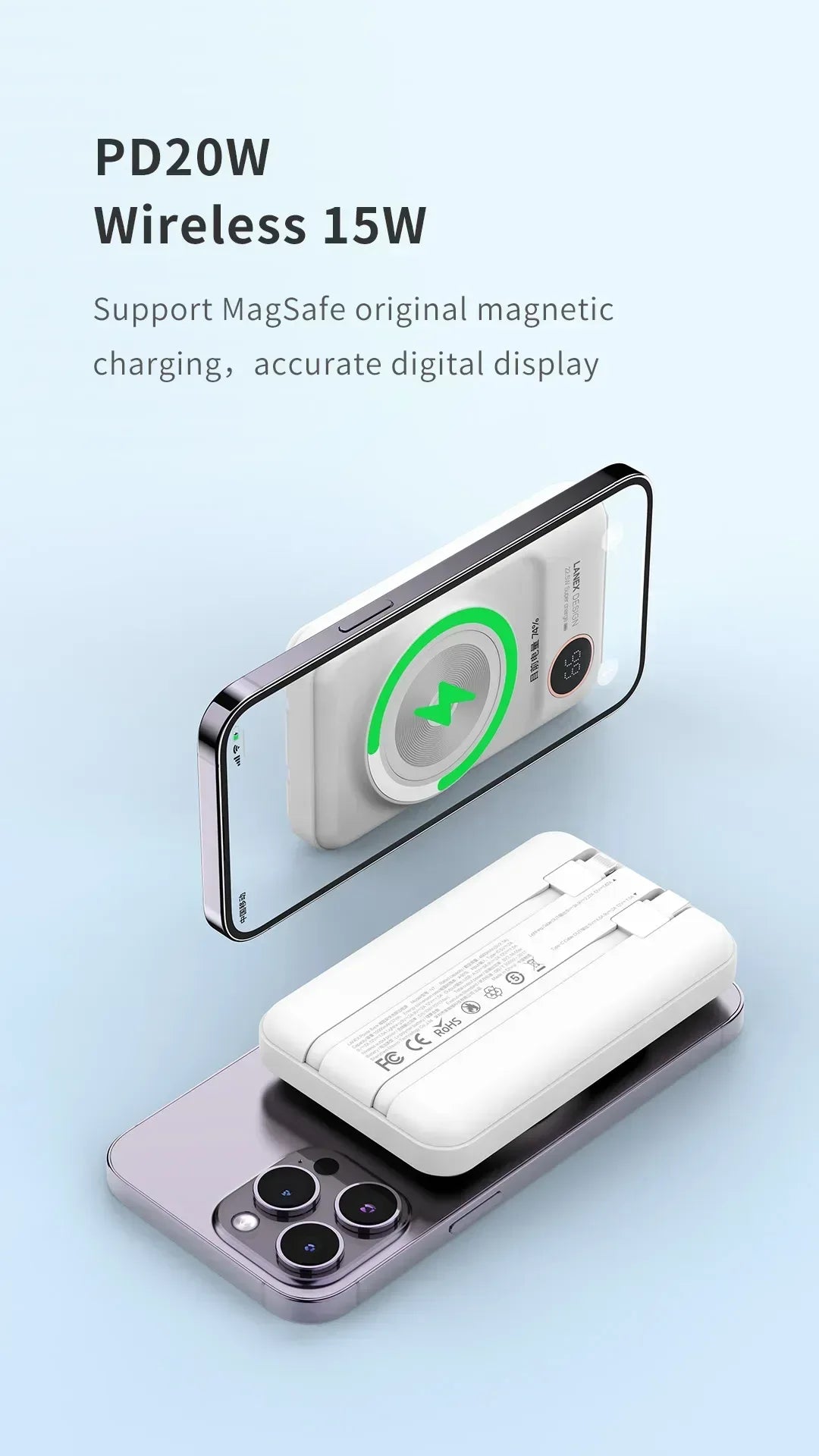 Lanex Magnetic Charging Power Bank 10000mAh N7 - Three
